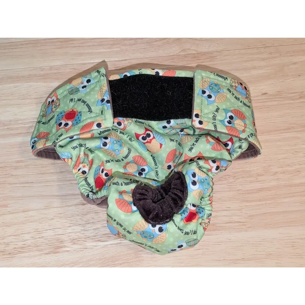 Cute Waterproof Owl Print Reusable Washable Dog Diaper SZ M Whoooo's Cute? You!